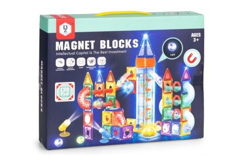 Klocki magnetyczne świecące konstrukcyjne tor kulkowy kulodrom 134 elementy MULTISTORE