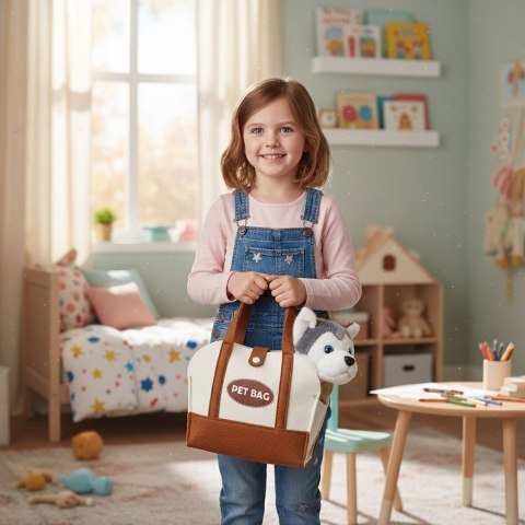 Pluszowy piesek w torebce husky maskotka dla dziecka + szczotka do pielęgnacji MULTISTORE