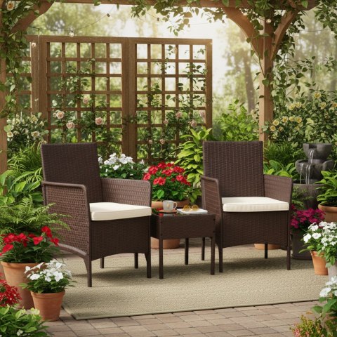 Zestaw mebli ogrodowych 2 fotele + stolik szkło hartowane brązowy MultiGarden MultiGarden