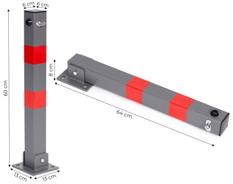 Blokada parkingowa składana słupek 60 cm na klucz z odblaskowymi pasami MULTISTORE