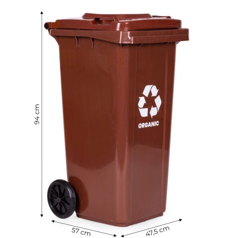 Kosz na śmieci pojemnik 120L kubeł śmietnik brązowy BIO gumowe koła MULTISTORE