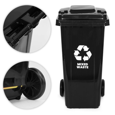 Kosz na śmieci pojemnik 120L kubeł śmietnik czarny odpady zmieszane gumowe koła MULTISTORE