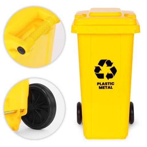 Kosz na smieci pojemnik 120L kubeł śmietnik żółty plastik gumowe koła MULTISTORE