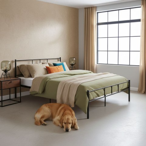 Łóżko metalowe 140x200 cm ze stelażem czarna rama ModernHome ModernHome