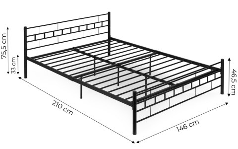 Łóżko metalowe 140x200 cm ze stelażem czarna rama ModernHome ModernHome