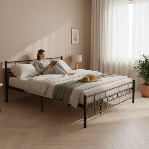 Łóżko metalowe 160x200 cm ze stelażem czarna rama ModernHome ModernHome